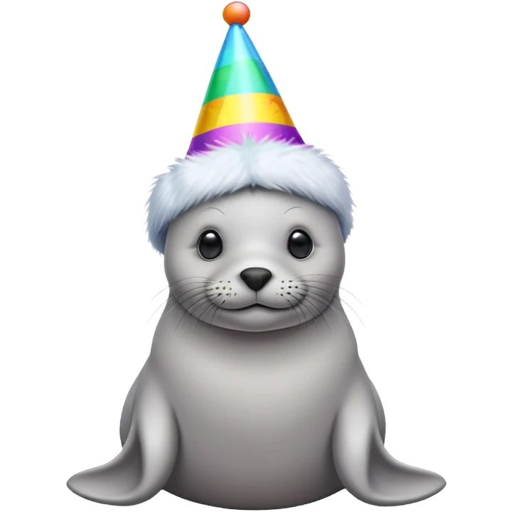 A cute seal wearing a colorful party hat, similar to a sustainable fuel plant logo emoji