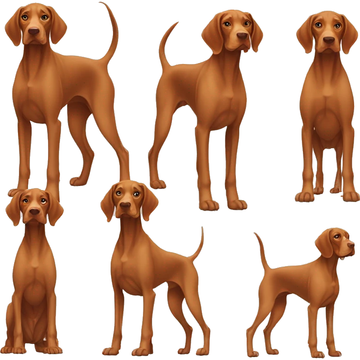 Grown Vizsla dog. Standing. Stocky. Droopy ears. Long legs. Light color paws. Very Light color face.  emoji