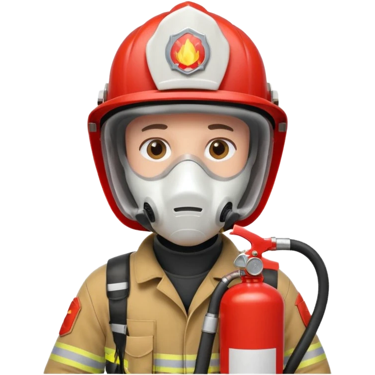 Firefighter with white respiratory protection white color helmet with fire extinguisher emoji