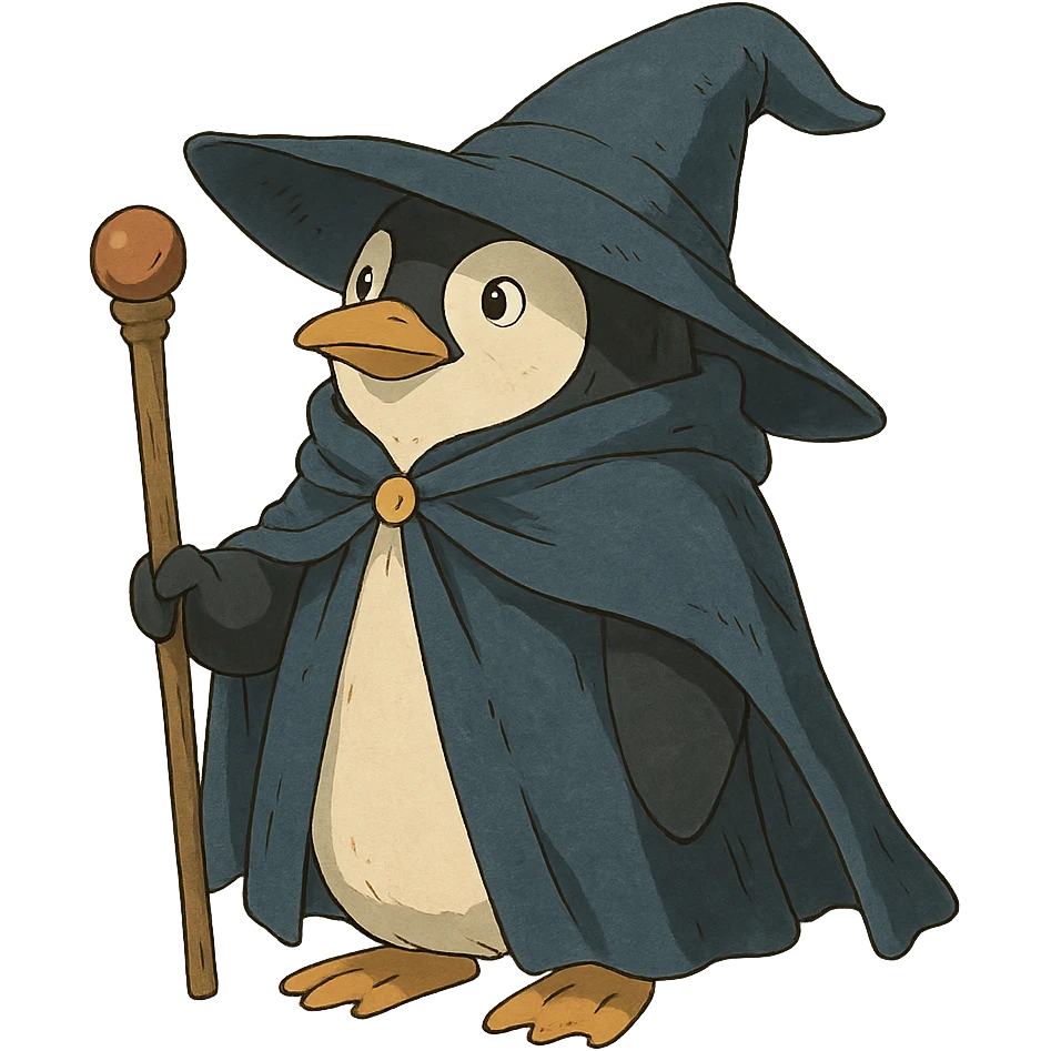 ghibli style penguin wizard emoji