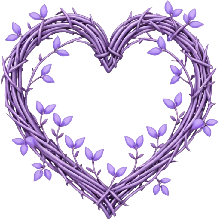 heart shape made out of barb wire vines with pastel lavenders border with crystals hanging  emoji