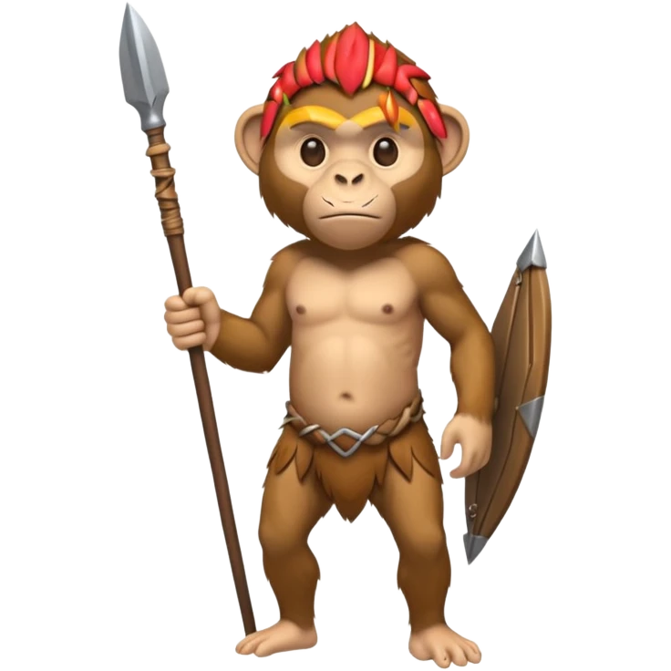 fullbody monkey Neanderthal holding a spear emoji
