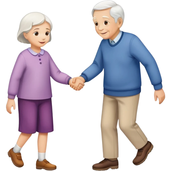a child holding hands with an elderly person, walking together, cheerful and caring emoji