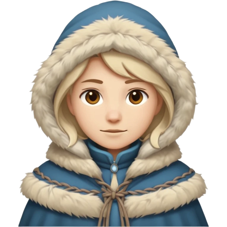 Fantasy human emoji portrait, simple winter mantle with fur trim on shoulders, northern winter vibe, restrained colors, clean flat emoji design, male/female variant
 emoji