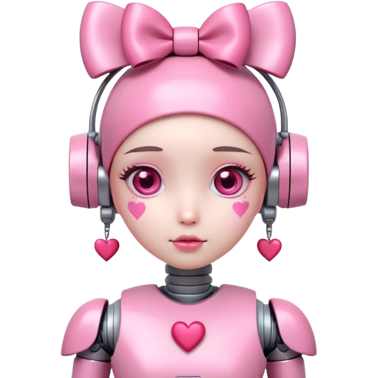 cute pink robot girl with a bow on her head and heart decorations emoji