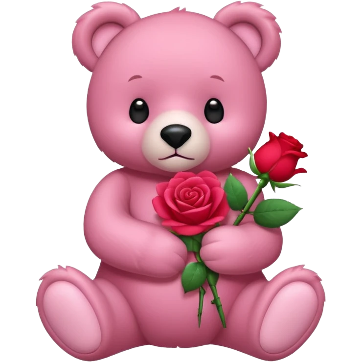 One pink bear with red rose  emoji