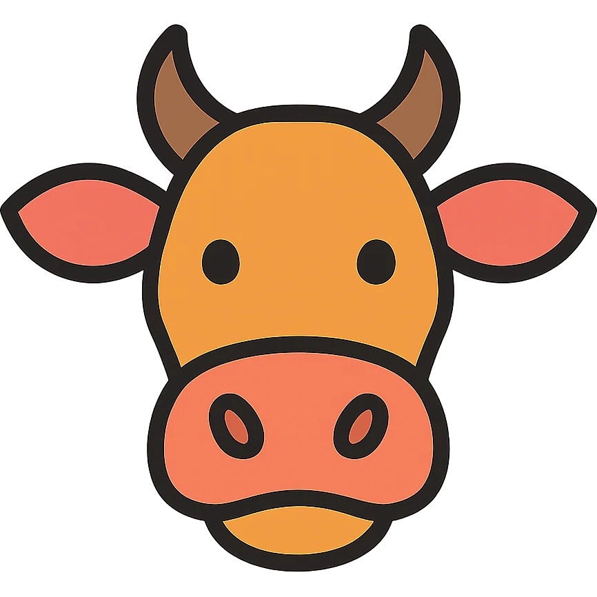 stylized cow head icon, large ears, curved snout, gentle expression, modern icon style emoji