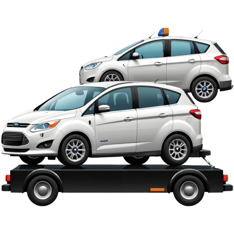 white ford car c max being towed by a black towing truck emoji