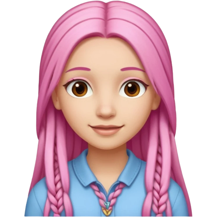 A light-skinned woman with long straight pink hair, lightly styled with small braids, brown eyes, and a gentle smile. emoji