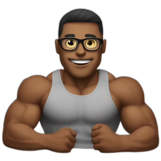 muscle guy with glasses in front of a computer emoji