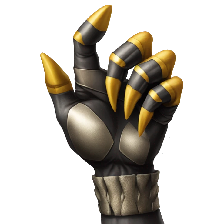 "Three sharp, metallic claws extending from a human fist like wolverine from marvel emoji