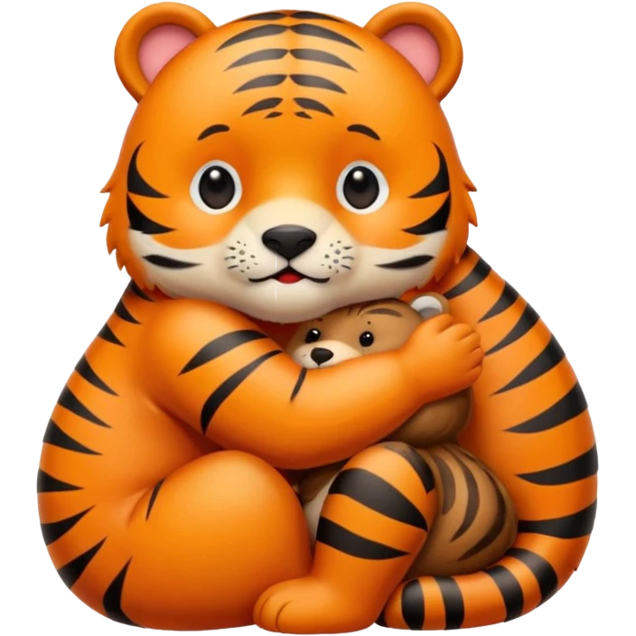 A cute little tiger hugs a chubby cute bear emoji