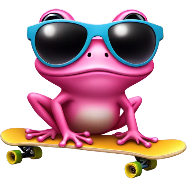 Pink frog on skate board with sun glasses emoji