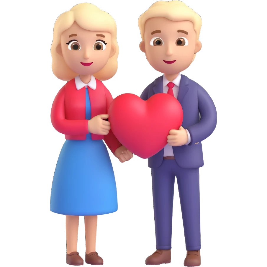 an English man and lady couple with a love heart, 3D emoji style emoji