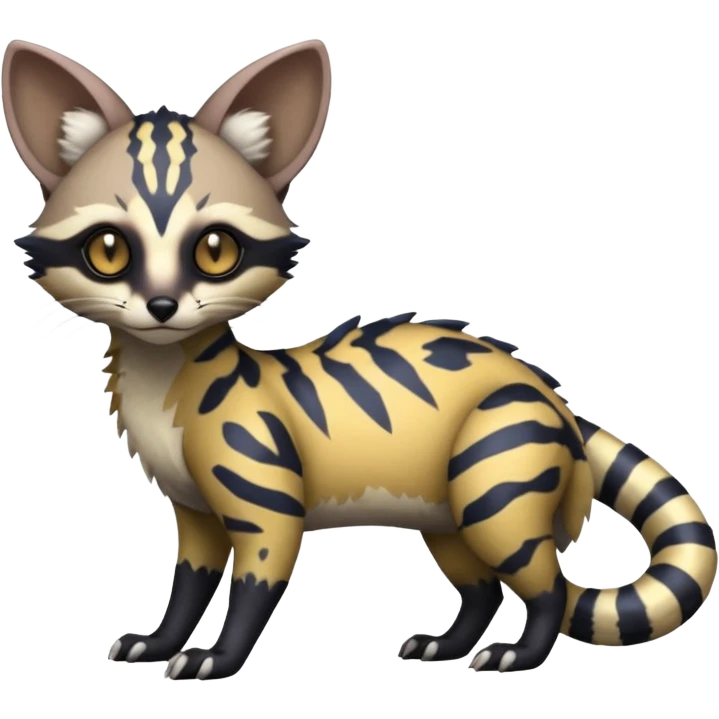 Rare realistic warm-colored lush exotic cute edgy epic futuristic aesthetic gloomy spooky dark modern colorful cyber-Genet-Trico-species-Fakemon-hybrid-creature, with beautiful intricate markings, full body emoji