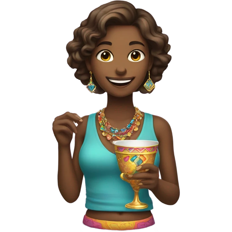 smiling girl with jewelry cup emoji