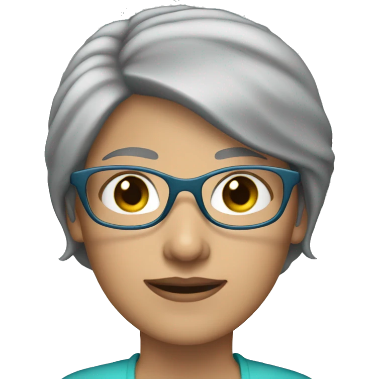 Woman with short gray hair, light green eyes and blue rimed glasses  emoji
