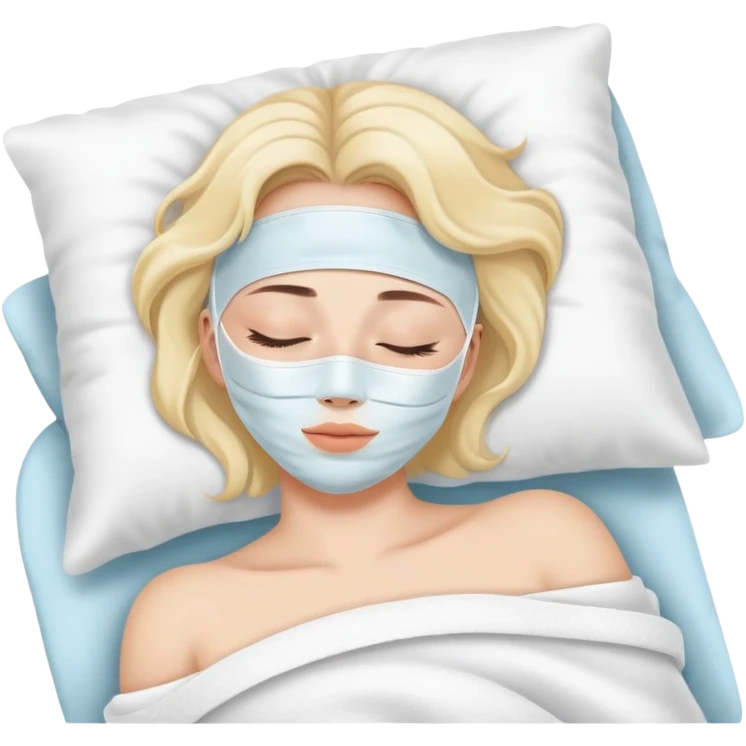 Girl sleeping peacefully with a white beauty face mask on, self care routine emoji