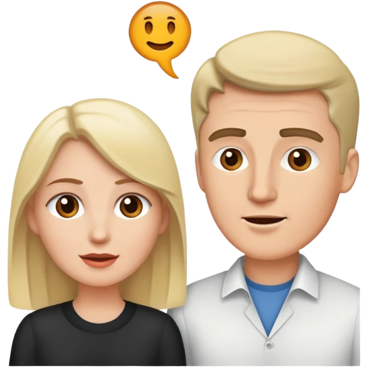 two speaking heads one white man one white woman talking emoji