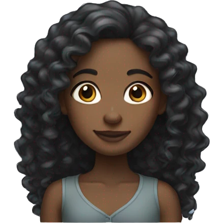 black girl with curly long hair emoji