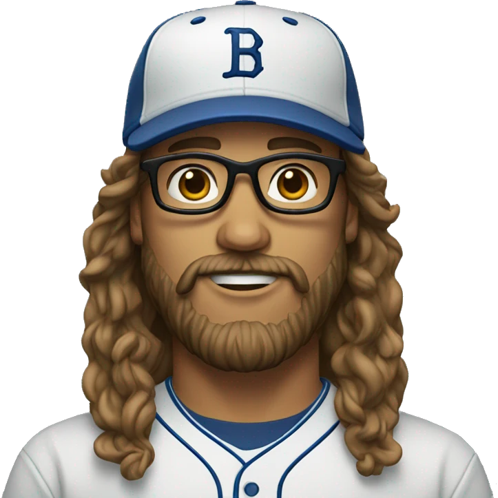 man with baseball cap, long hair, glasses and beard emoji