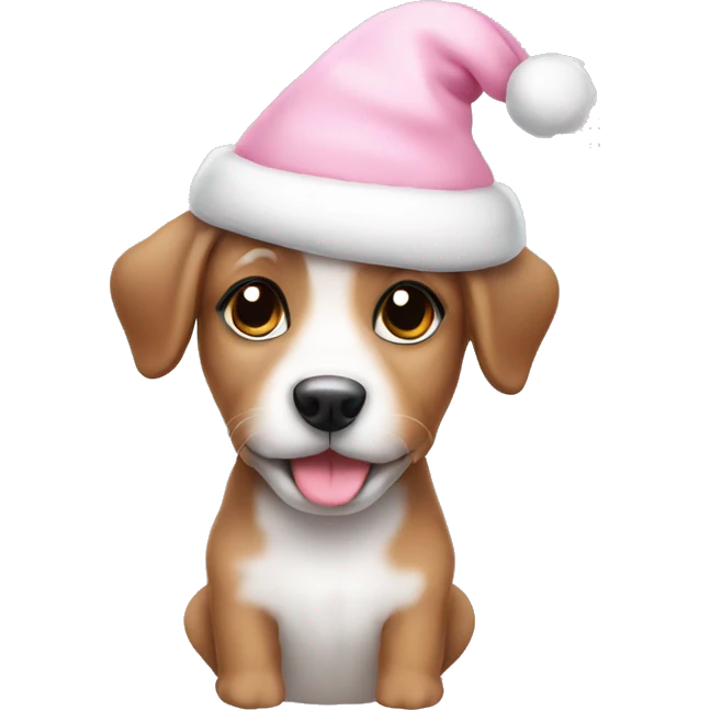 cute puppy wearing light pink christmas hat emoji