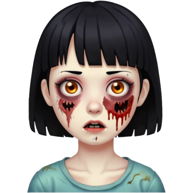 garota zumbi com os cabelos pretos com franja curta emoji