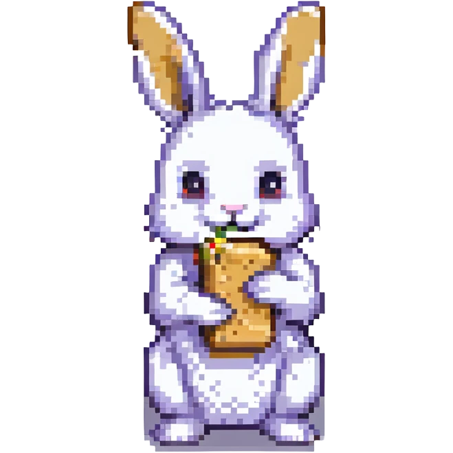 pixel art rabbit eating a rusk emoji