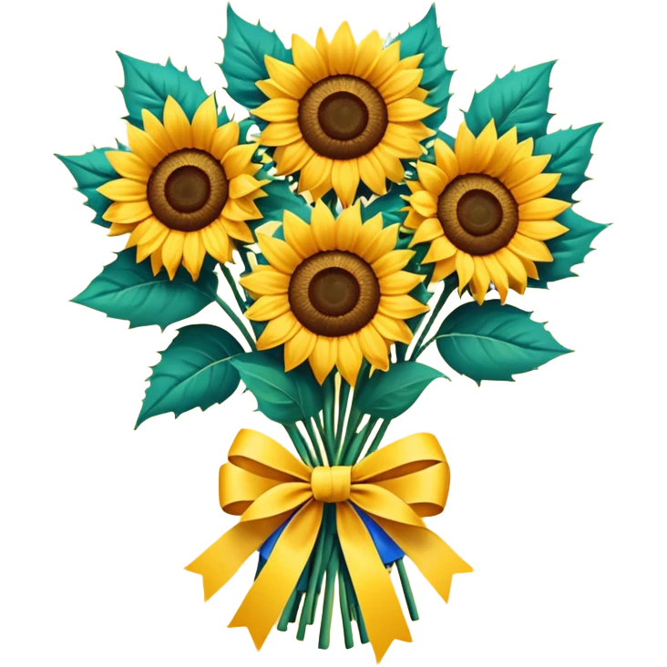 bouquet of sunflower with bow and wrapping paper emoji
