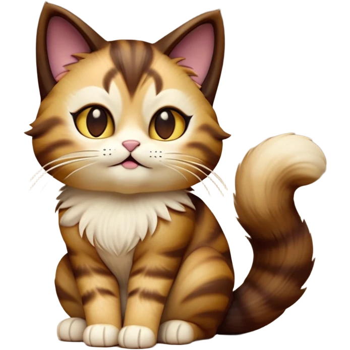 cinematic-[showshoe cat]-realistic-full-body-sitting-emoji,-tail-curled-playfully-around-its-paws,-head-tilted-dramatically,-fluffy-[brown mask]-fur,-simplified-yet-realistic-focused-features,-highly-detailed,-glowing-with-an-almost-sarcastic-glow emoji