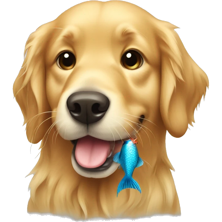 Golden retriever holding a betta fish emoji