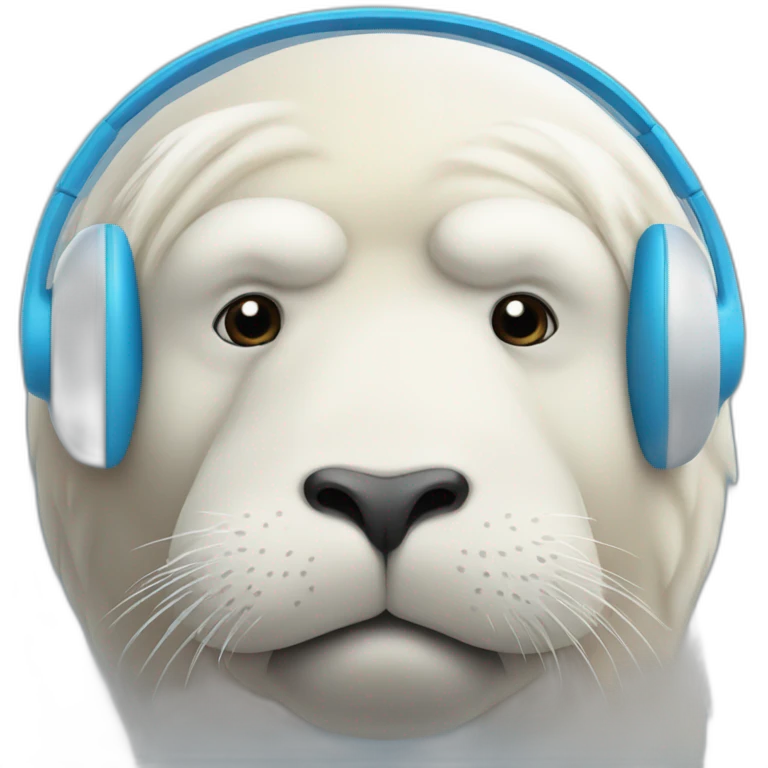 round-white-walrus-seal-blue-headphone emoji