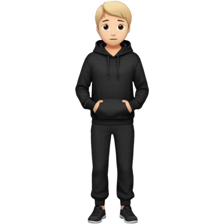 fullbody Mysterious shy caucasian man in black hoodie, hands in pockets and black pants emoji