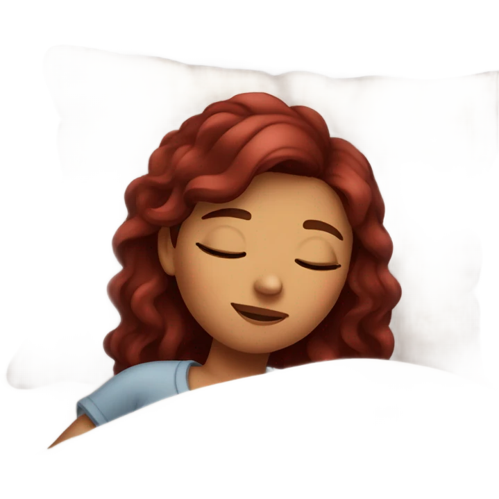 Burgundy haired girl sleeping in bed emoji