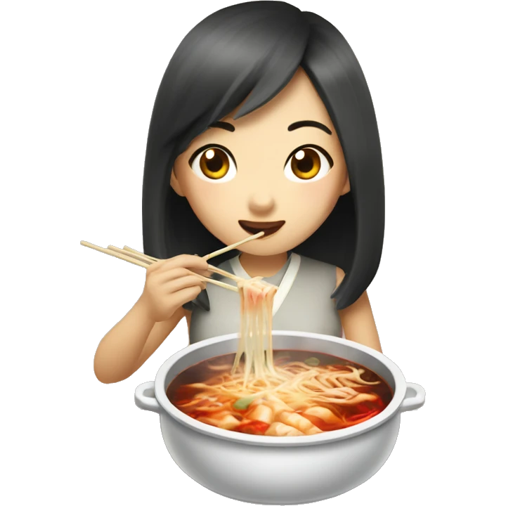 Pretty asian girl eating hot pot  emoji