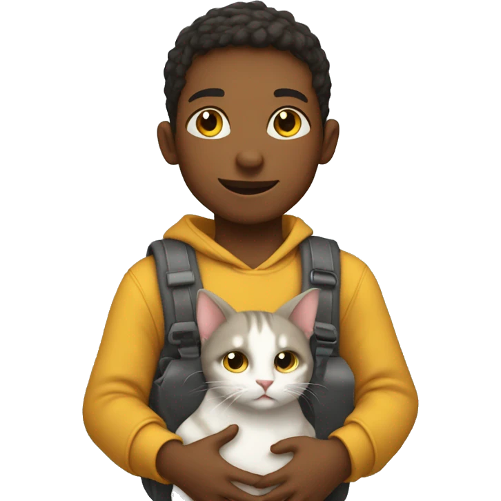 Kid carrying a cat on his back emoji