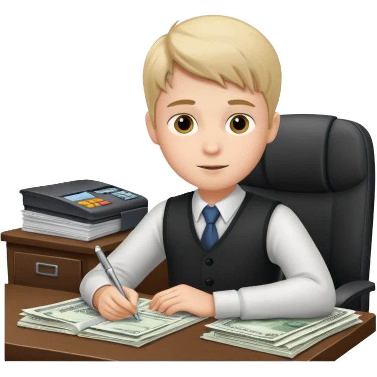 boy at desk with financial papers emoji