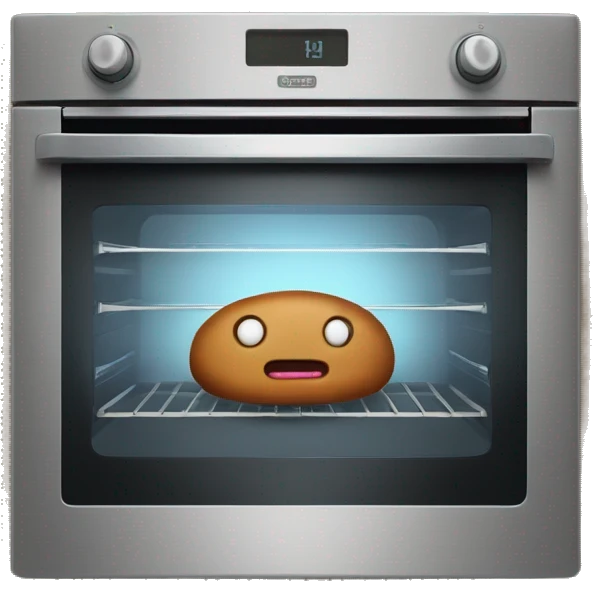Oven with scared gingerbread man inside emoji