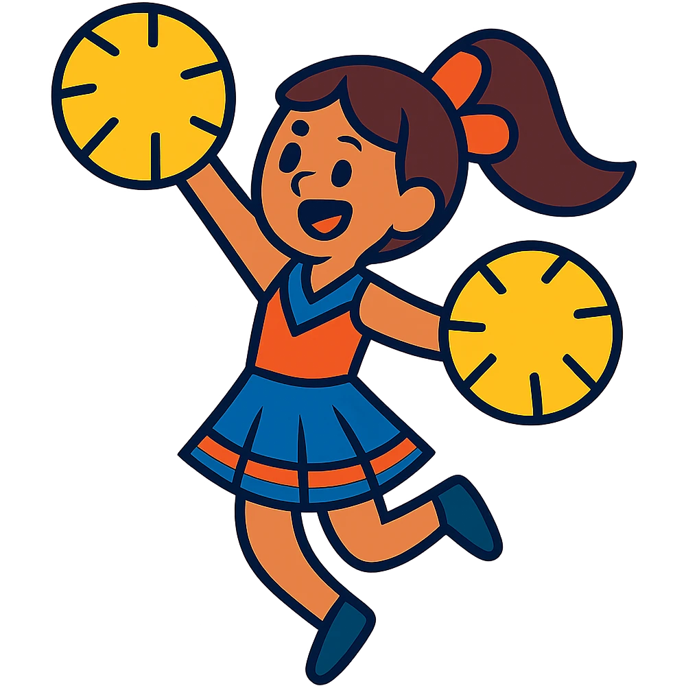 cheerleader cheering with pompoms to the left emoji