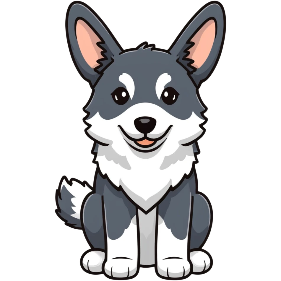 Friendly black and white shepherd dog with perked ears emoji