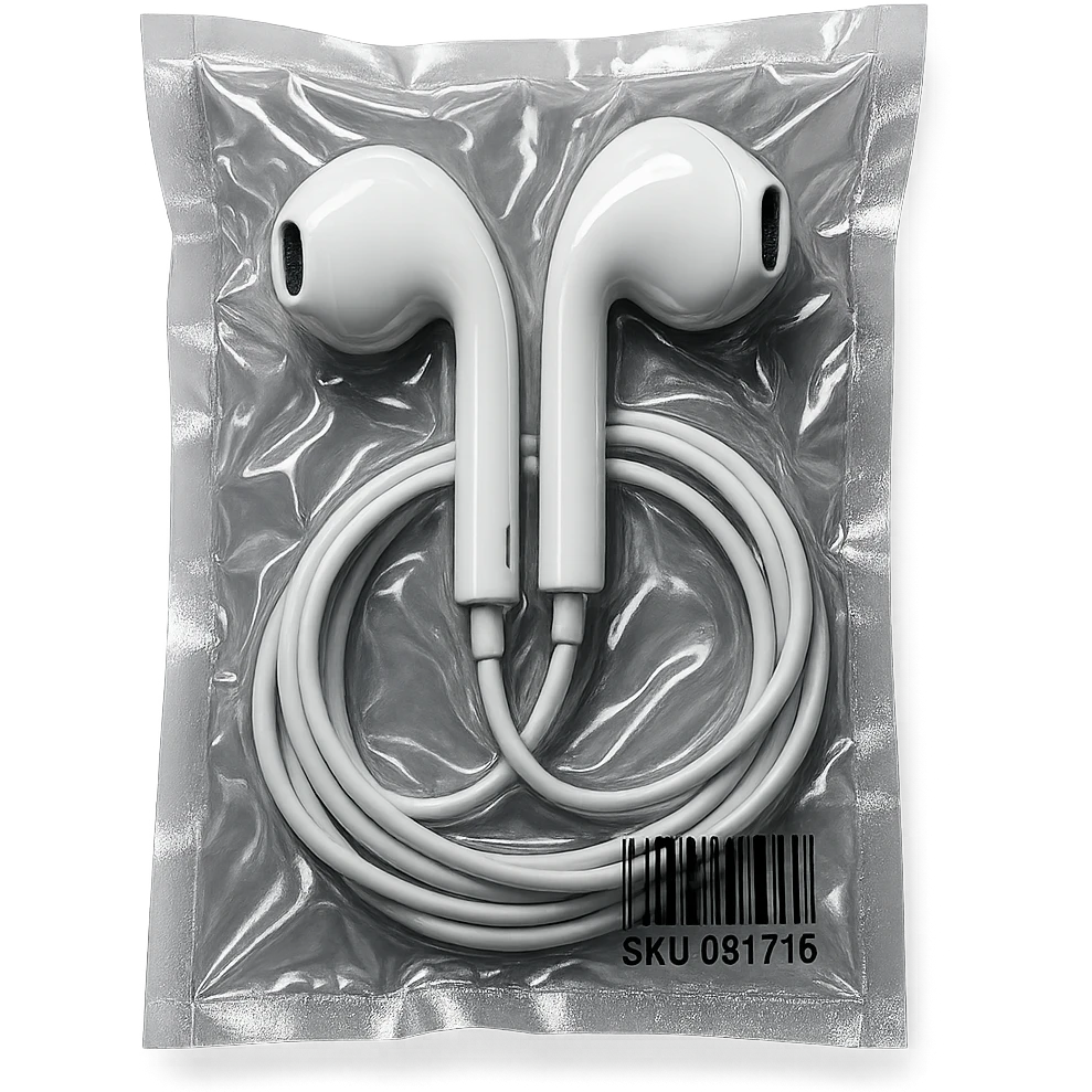 white EarPods with cable, shiny and puffy, no background emoji