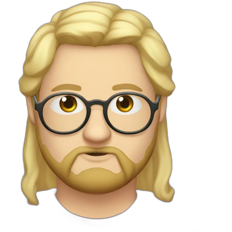 Chubby non binary Big lebowsky round glasses long blond hair chaotic res beard vaporizer emoji