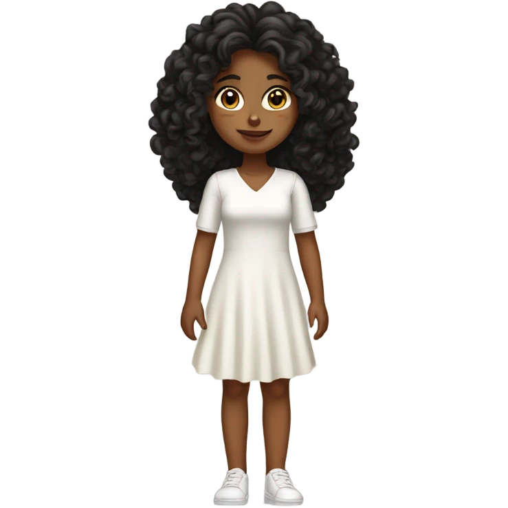 Tan girl with black long curly hair white dress full body emoji