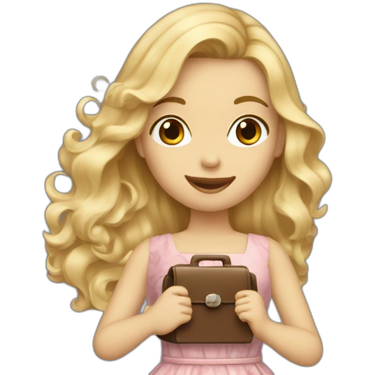 a wavy blonde long haired girl in a dress with bag and telephone emoji
