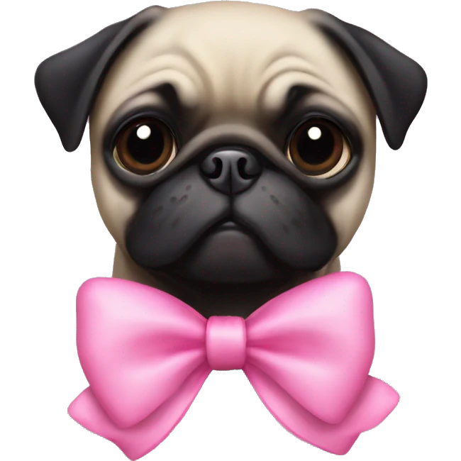 cute black pug with a pink bow  emoji