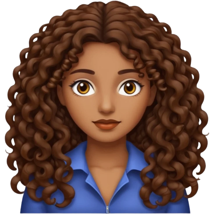 mujer morena cabello rizado largo castaño, ojos oscuros emoji