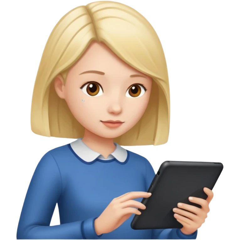A girl typing in  a tablet emoji