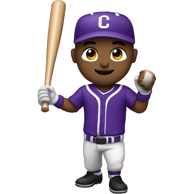 baseball card character. white man. letter C logo. Purple and white uniform.  emoji