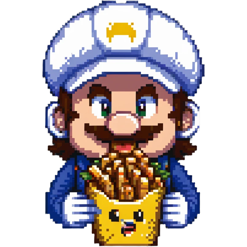 Mario character eating french fries emoji