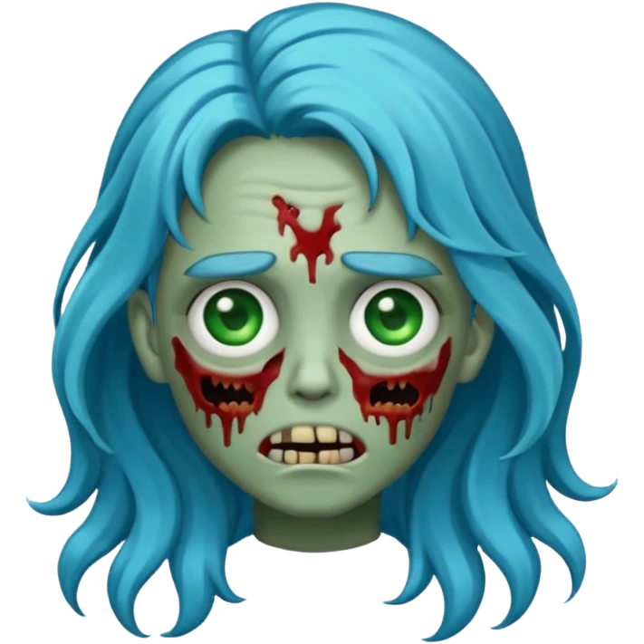 Make a zombie emoji with wavy hair blue,long hair emoji